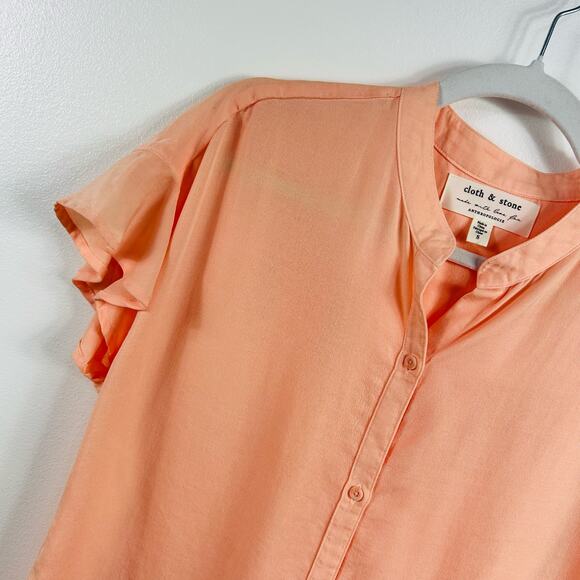 Cloth & Stone Anthropologie Peach Flutter Sleeve Button Front Blouse Size Small - Picture 3 of 6